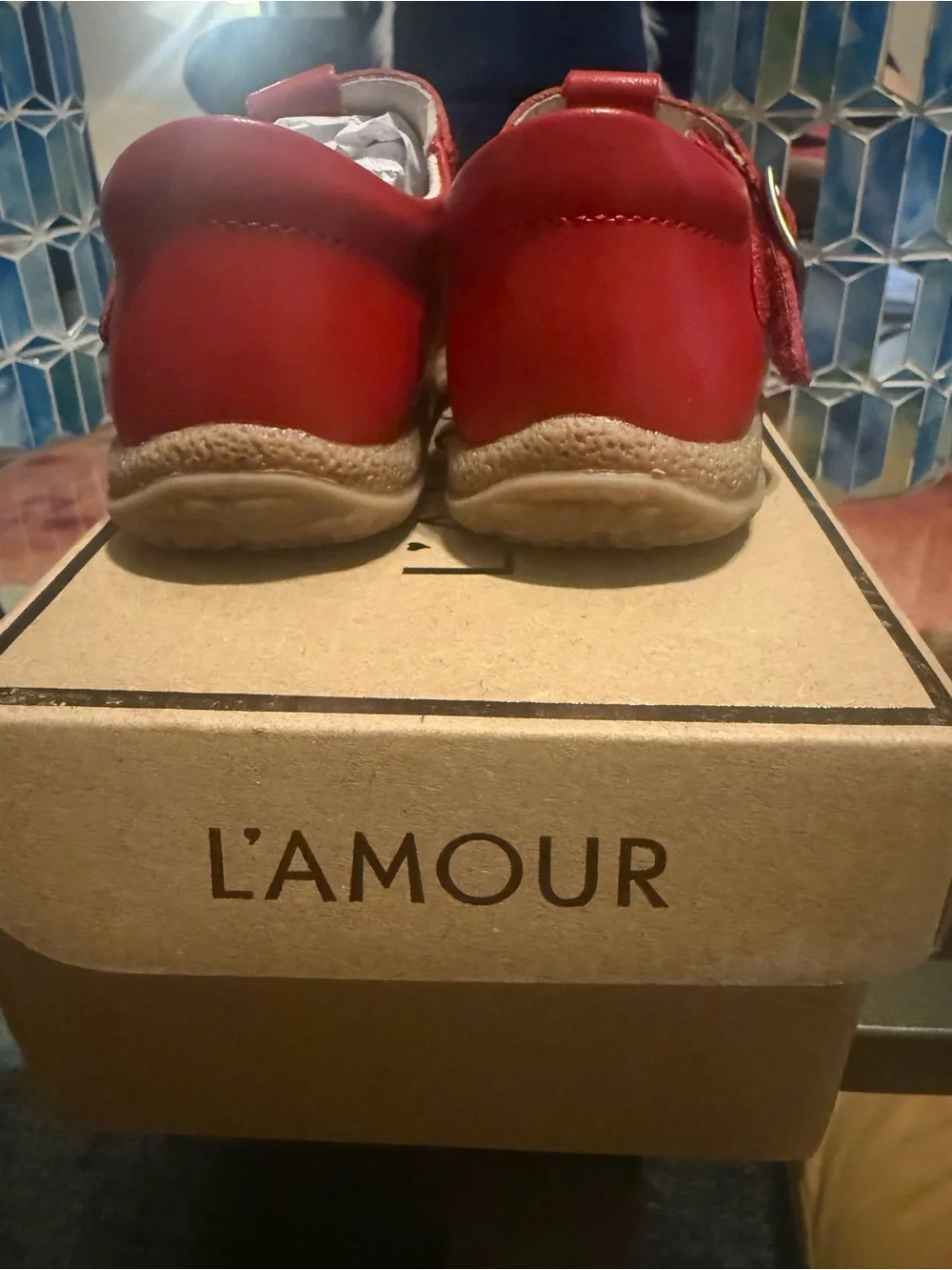 L'Amour Red T-Strap Bow Kids Dress Shoes
